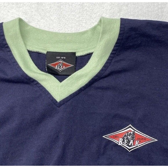 Bear Surfboards Logo T-Shirt Dark Blue Surf Shirt Retro V Neck Vintage Large - Picture 5 of 7